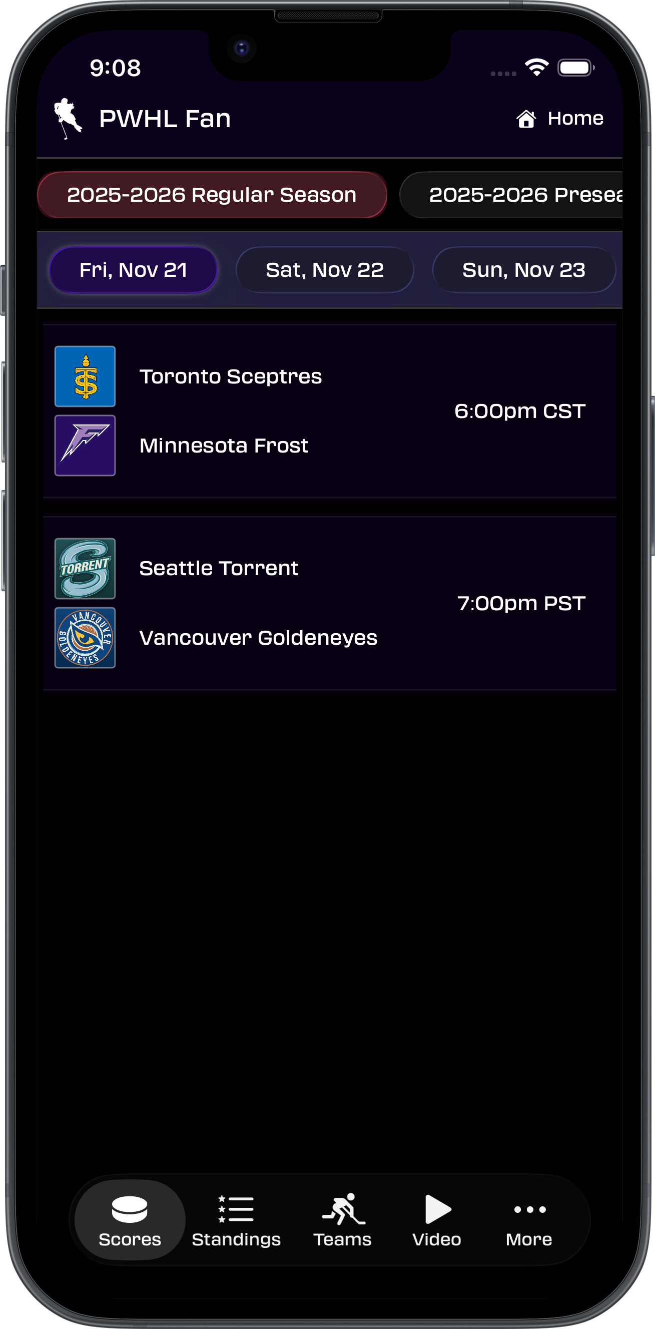 PWHL Fan App - Tab Bar